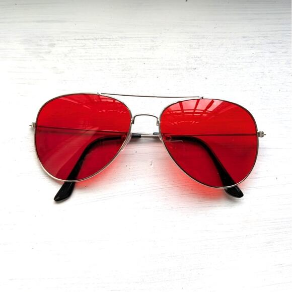 70s Retro Red Sunglasses Tinted Shades Aviators Minimalist Festival Accessories - Picture 1 of 6